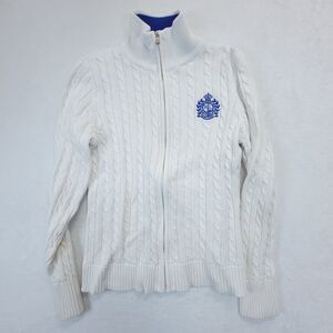 Lauren Ralph Lauren LRL Active Crown Cable Knit Full Zip White L Sweater Jacket